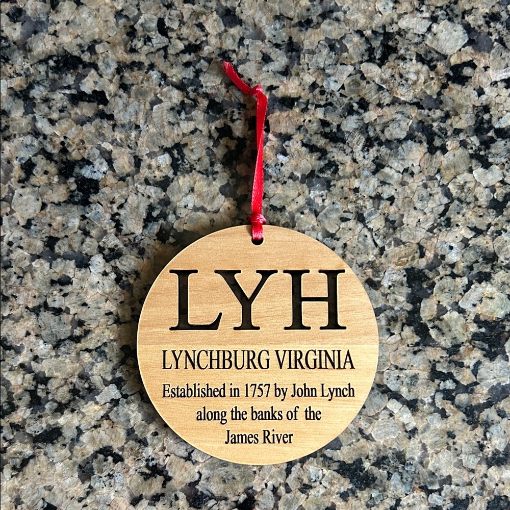 Lynchburg Virginia Holiday Ornament with Red Ribbon